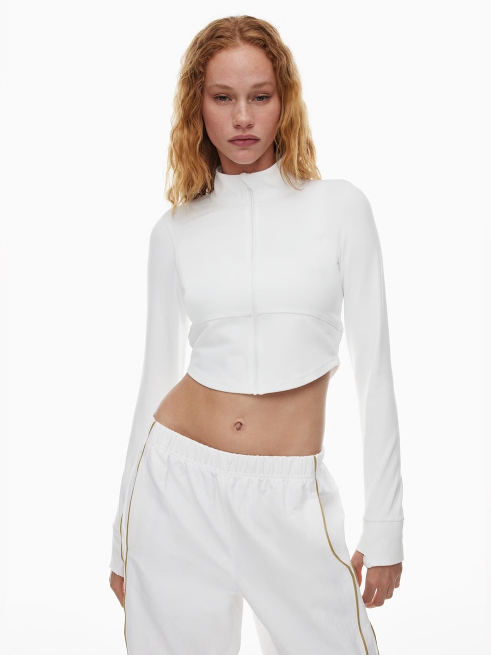 Aritzia TNA Life Golden Relay White Full Zip Long Sleeve Top